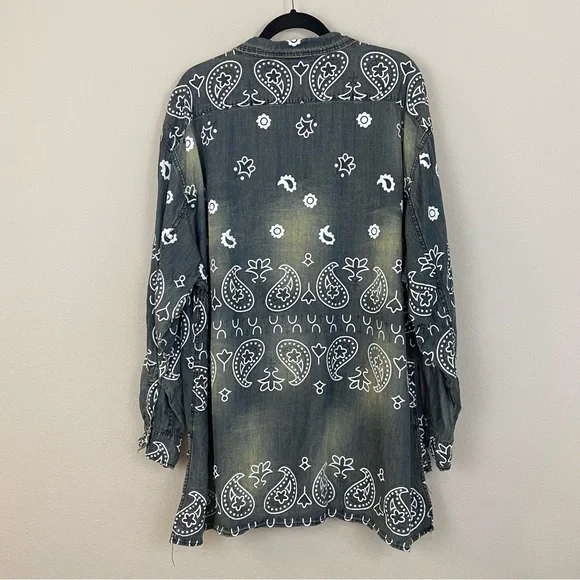 Jaded Gypsy Bandana Print Oversized Denim Starburst Top Size L/XL - Picture 7 of 8